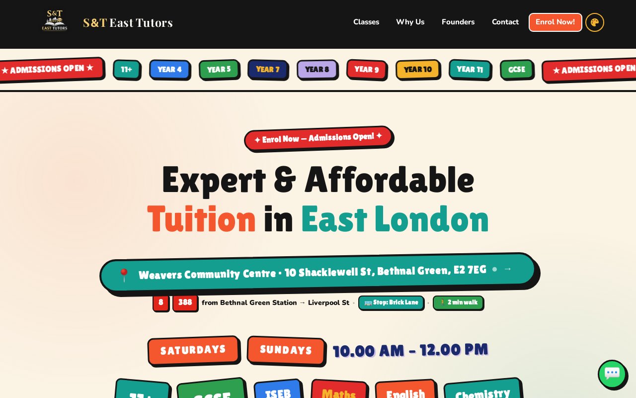 S&T East Tutors website preview